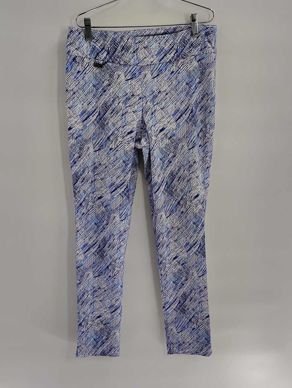Peck & Peck Graphic Print Stretch Capri Pant SZ 8 Blue Slashes Elastic Waist